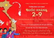 THÔNG BÁO LỊCH NGHỈ LỄ QUỐC KHÁNH 2-9